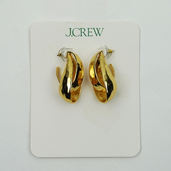 New JCREW Interlocked Teardrop Hoop Earrings in Shiny Matte Gold $35 CB819 - Picture 2 of 2